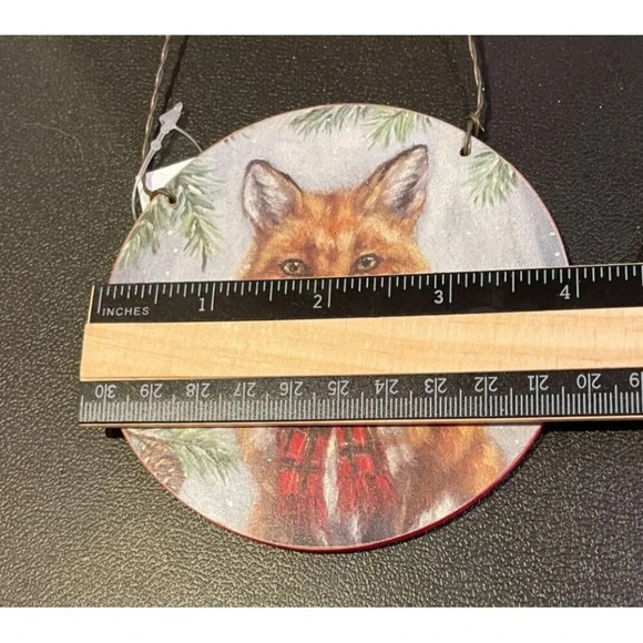 Fox Christmas Ornaments With Red Scarf Evergreen Background 4 x 4 Set Of 2 Farm - Picture 3 of 4
